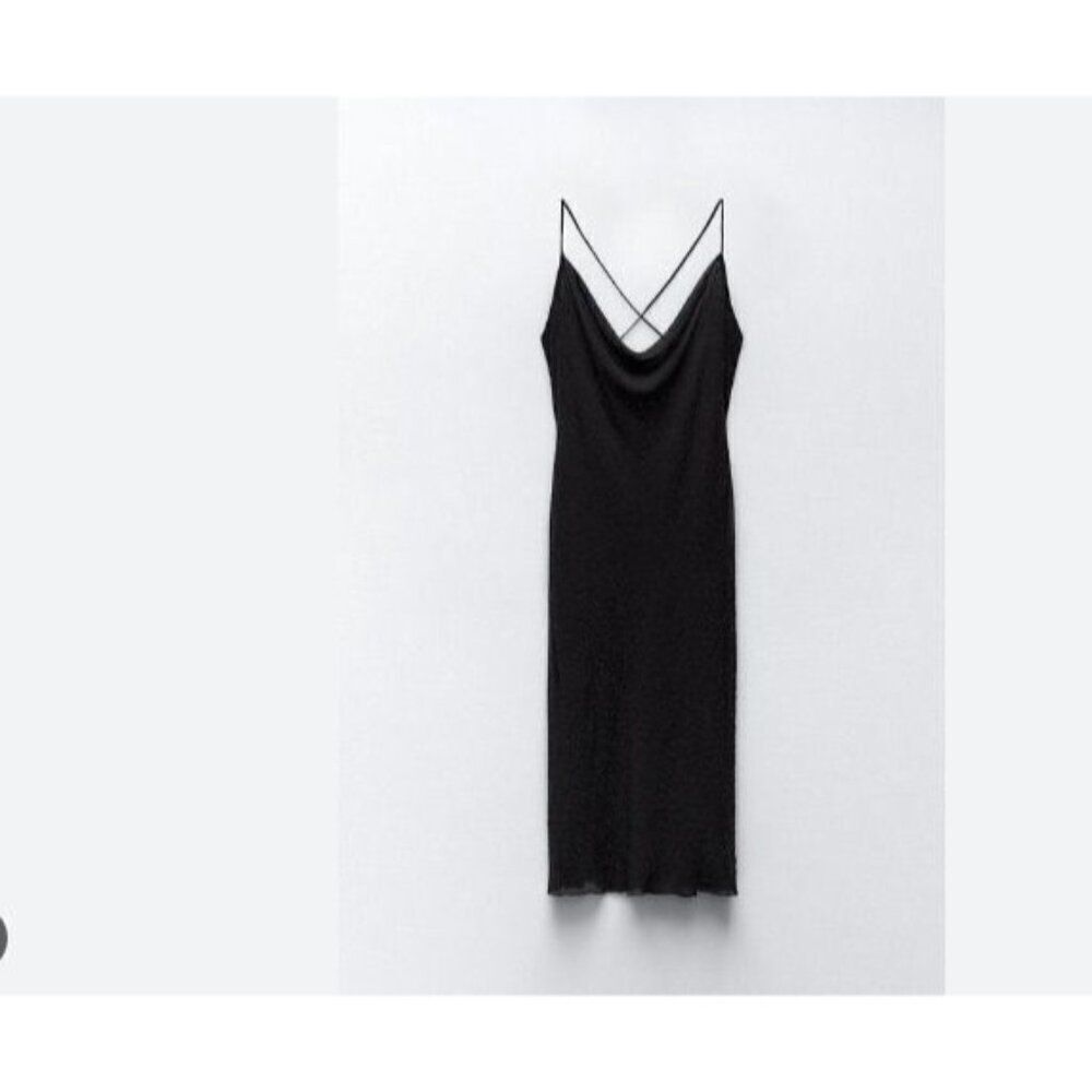 Zara Womens Beaded Dress Black S Sleeveless Lined Studded Cocktail 8615/844 NWT